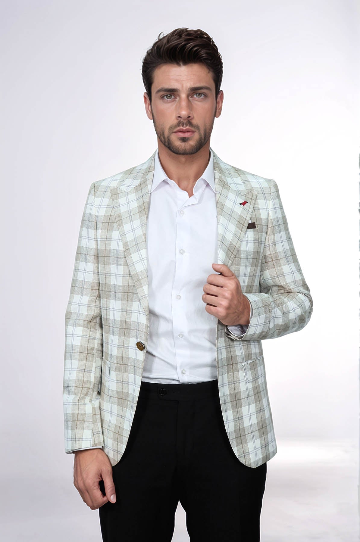 Single Button Wide Pointed Collar Light Brown Blazer - Wessi