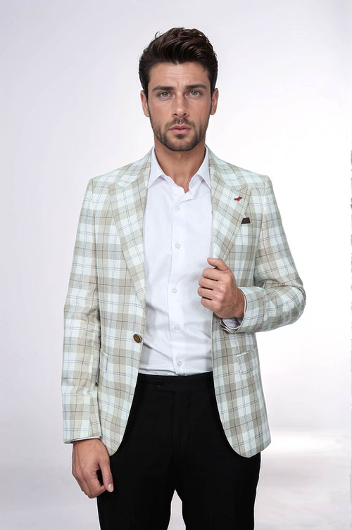 Single Button Wide Pointed Collar Light Brown Blazer - Wessi