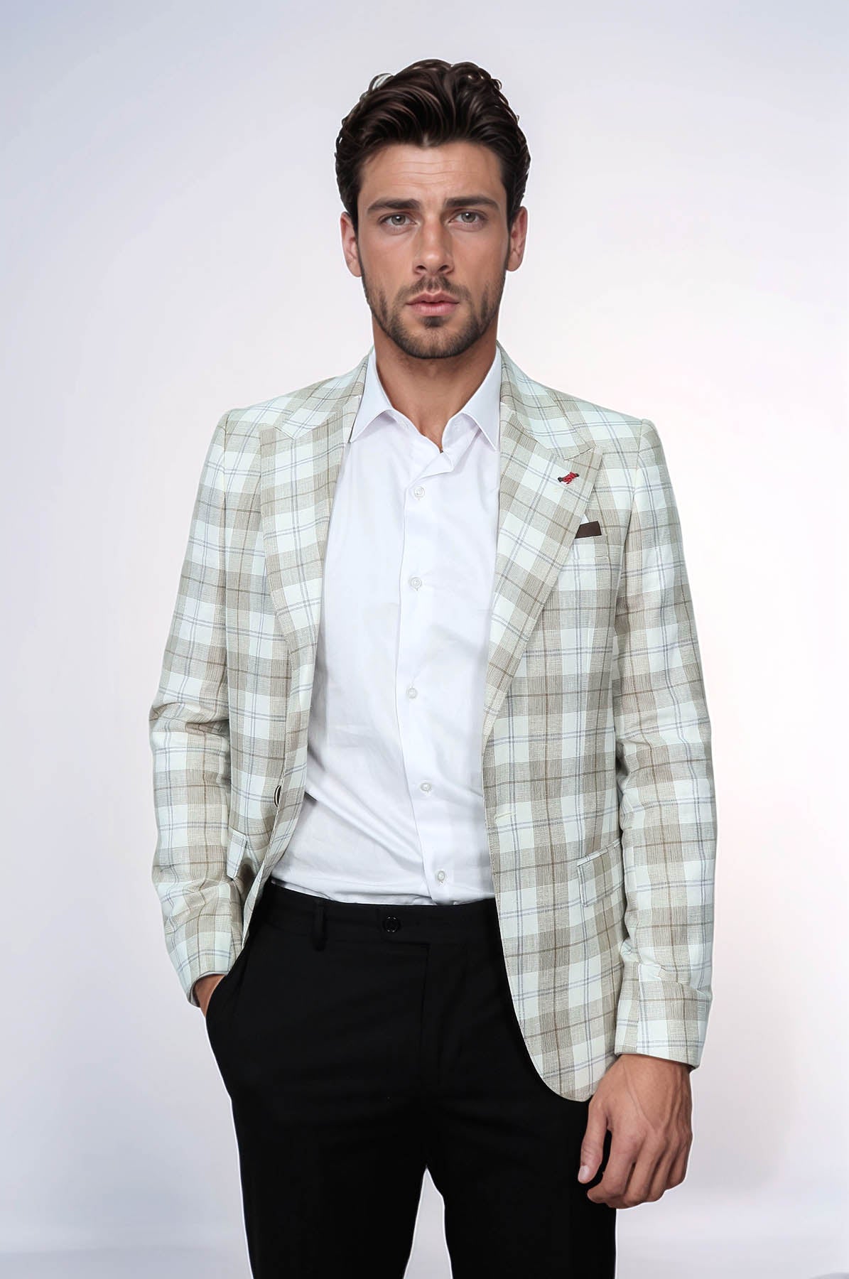 Single Button Wide Pointed Collar Light Brown Blazer - Wessi