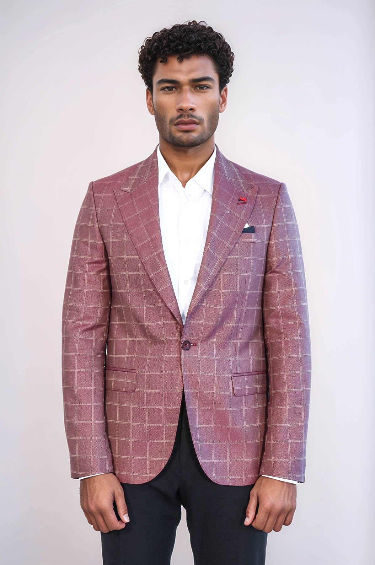 Single Button Wide Pointed Collar Burgundy Blazer - Wessi