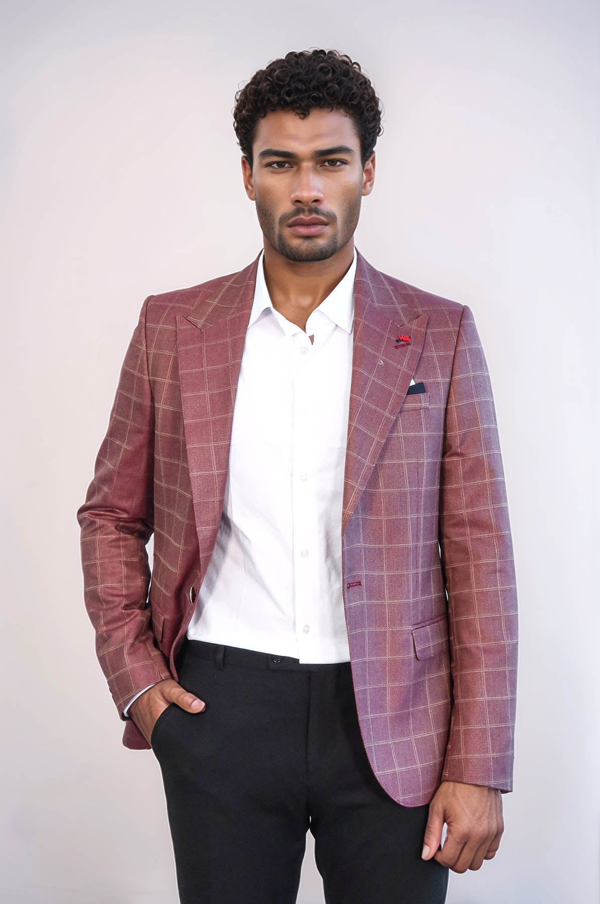 Single Button Wide Pointed Collar Burgundy Blazer - Wessi