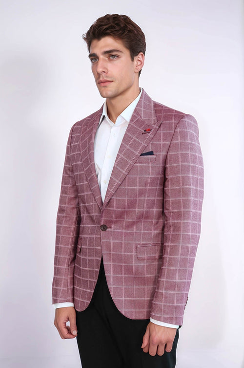 Single Button Wide Pointed Collar Burgundy Blazer - Wessi