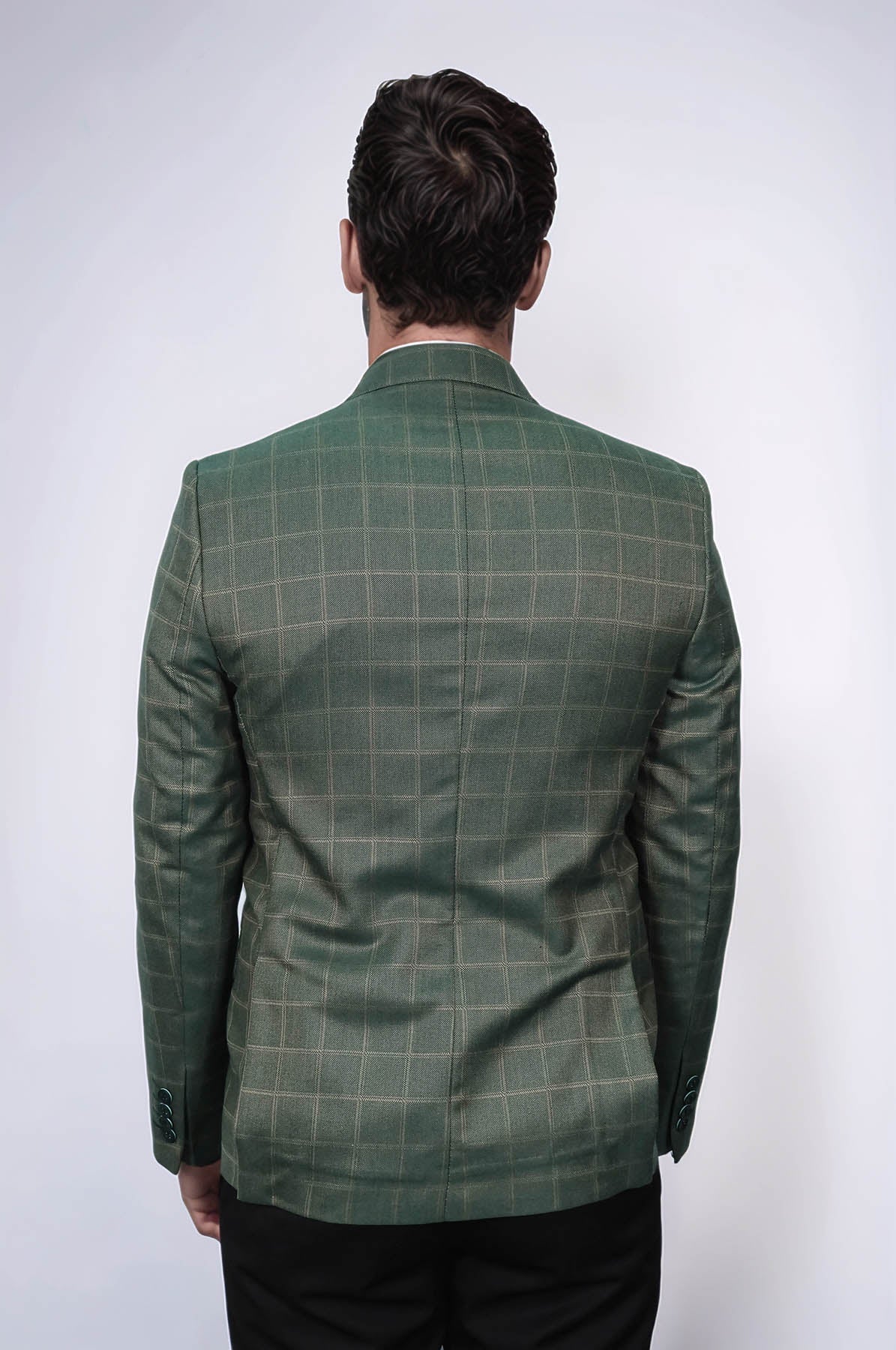 Single Button Wide Pointed Collar Green Blazer - Wessi