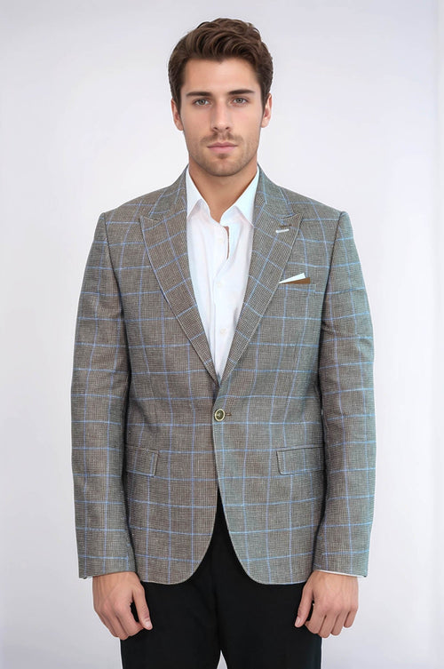 Single Button Pointed Collar Brown Blazer - Wessi