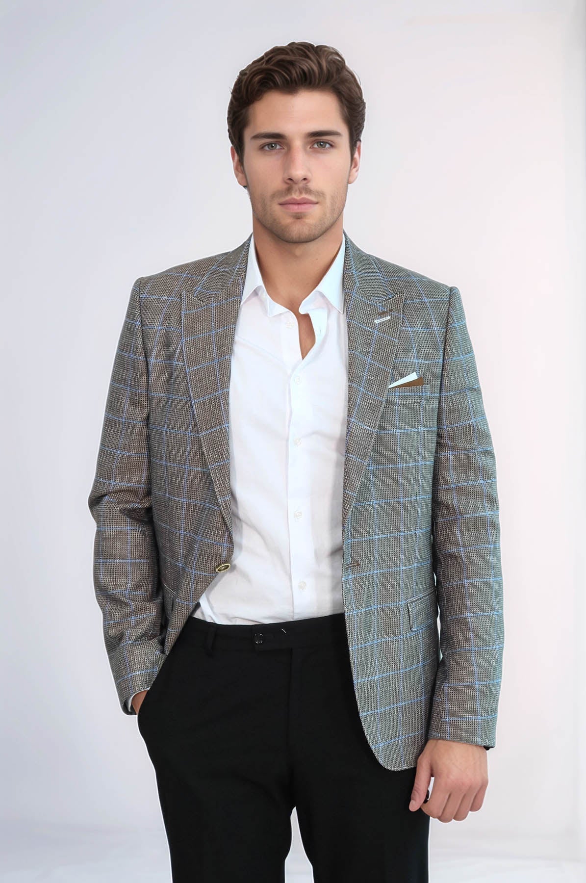 Single Button Pointed Collar Brown Blazer - Wessi
