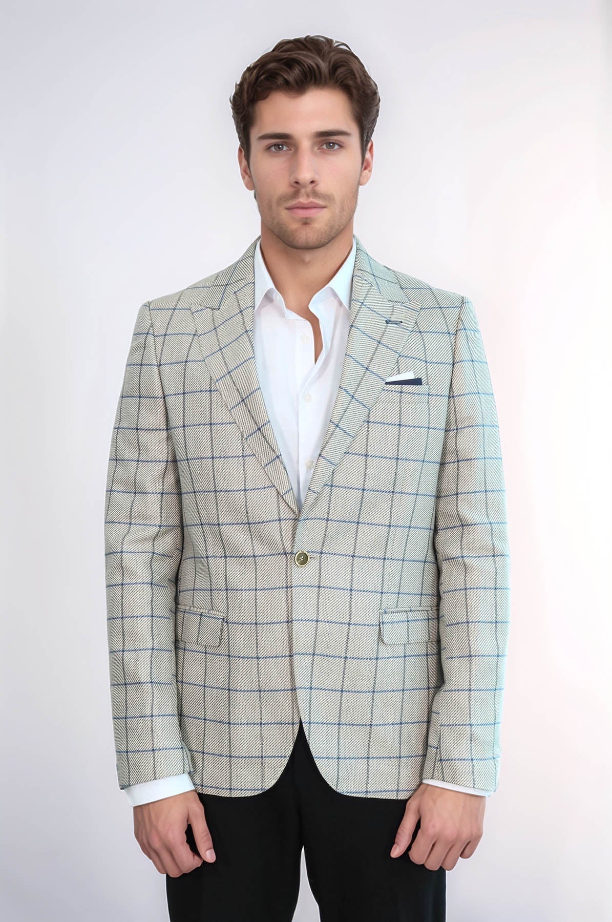 Single Button Pointed Collar Beige Blazer - Wessi