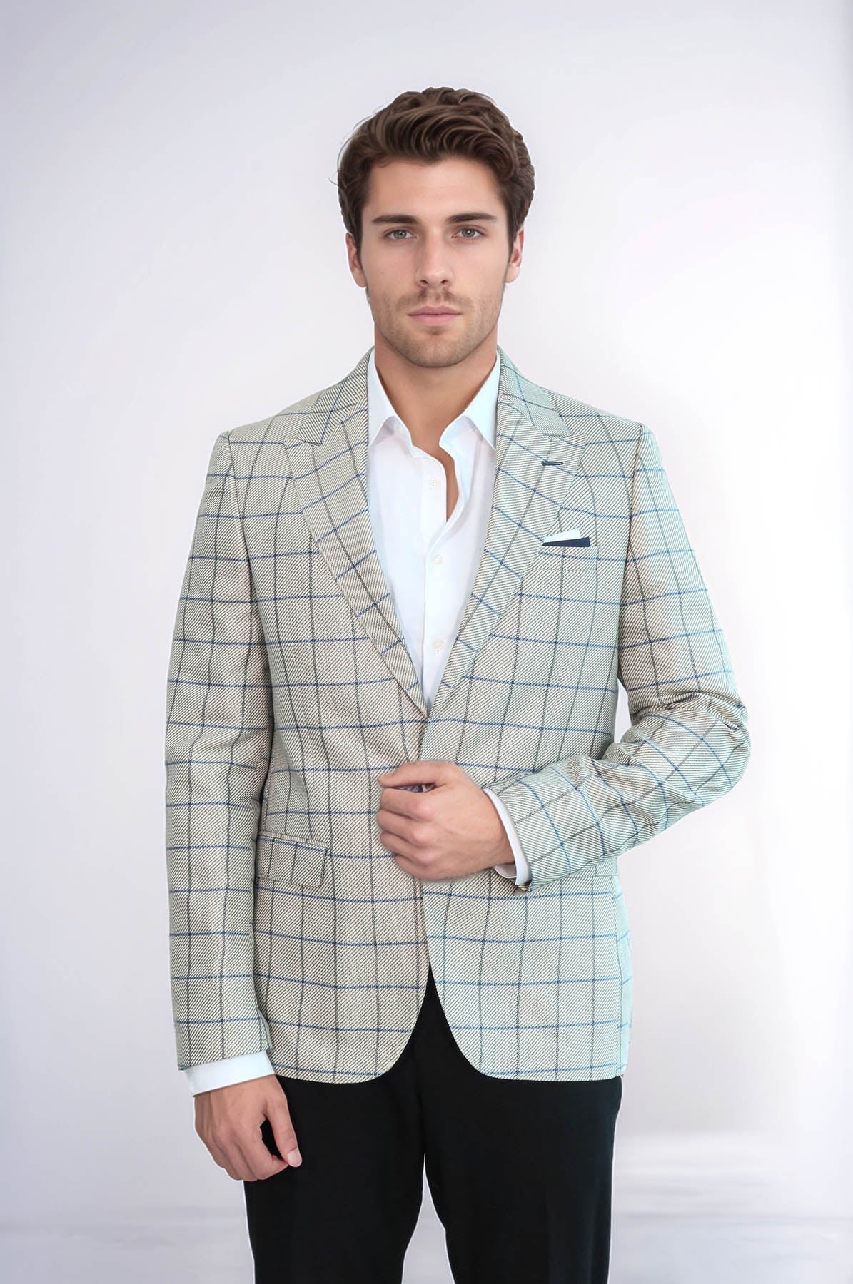 Single Button Pointed Collar Beige Blazer - Wessi