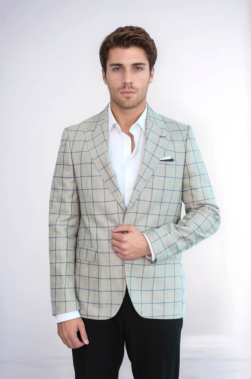 Single Button Pointed Collar Beige Blazer - Wessi