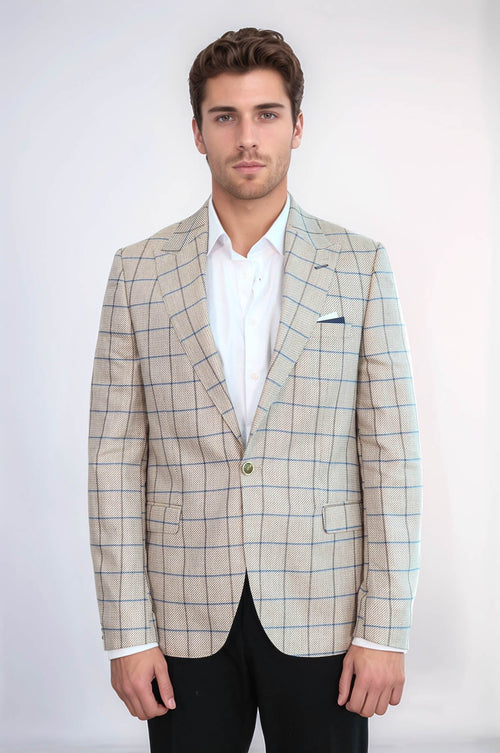 Single Button Pointed Collar Beige Blazer - Wessi