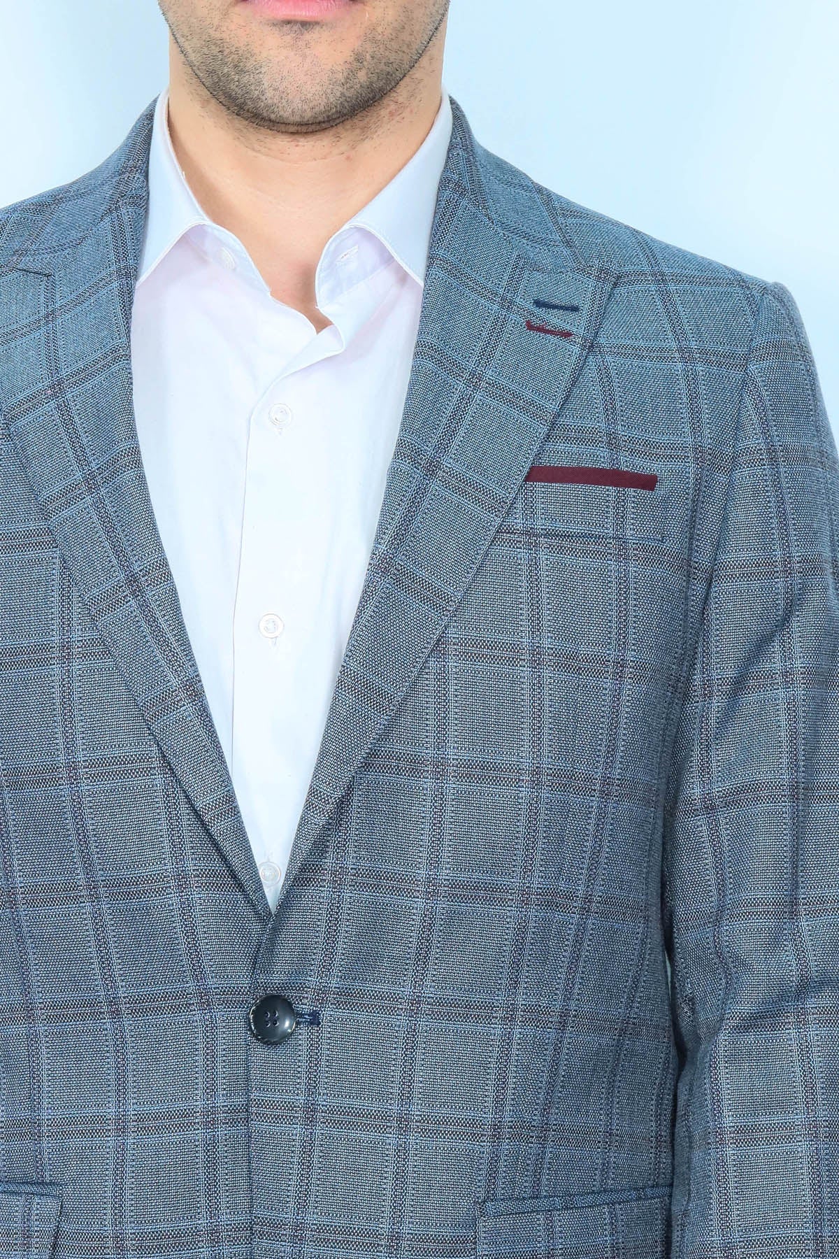 Grey Checked Men's Slim Fit Blazer - Wessi