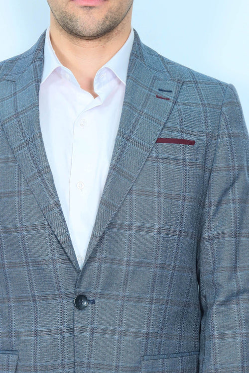 Grey Checked Men's Slim Fit Blazer - Wessi