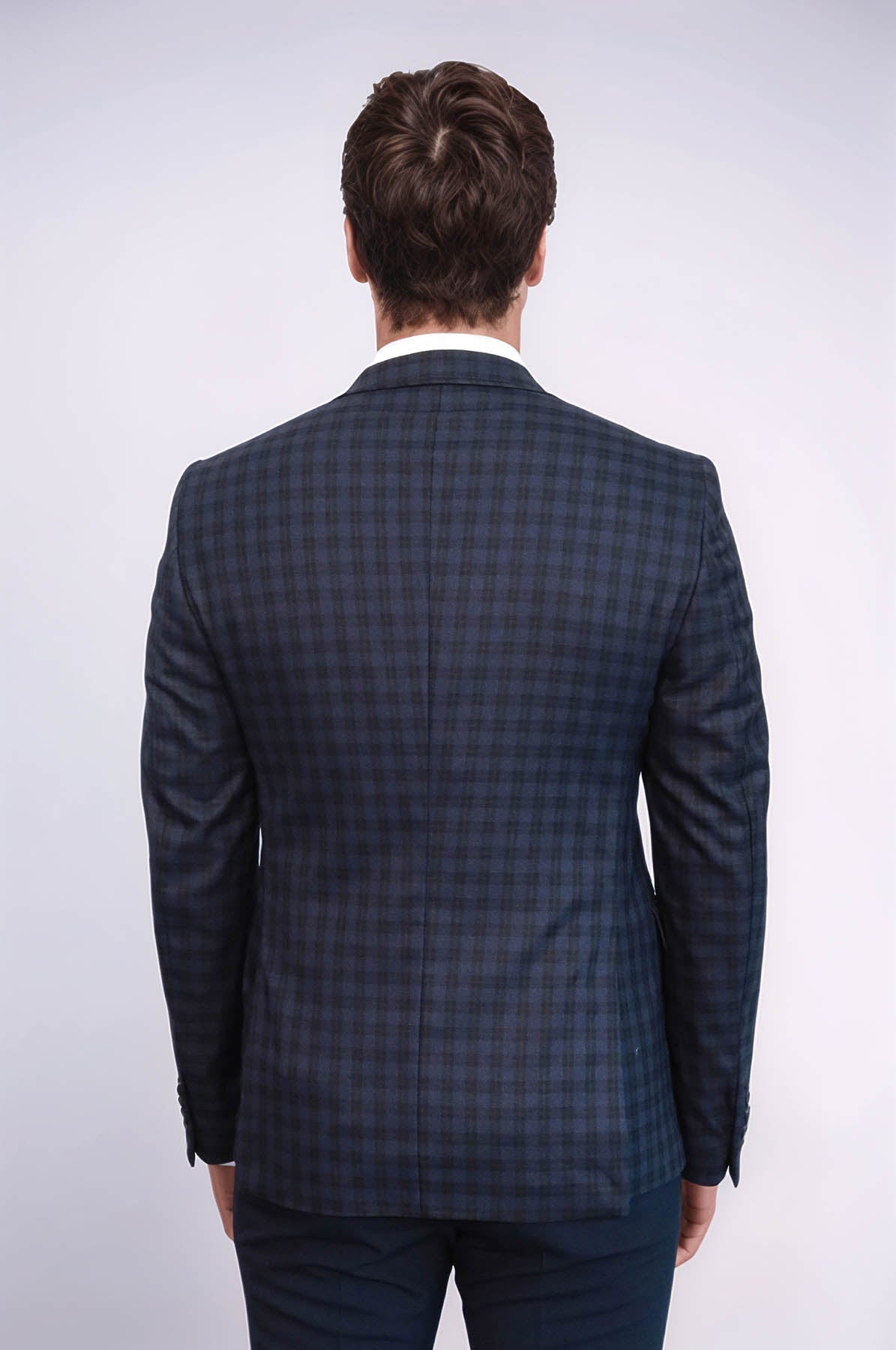 Plaid Navy Blue Jacket with Handkerchief - Wessi