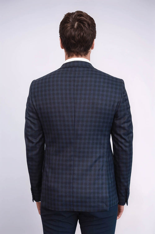 Plaid Navy Blue Jacket with Handkerchief - Wessi