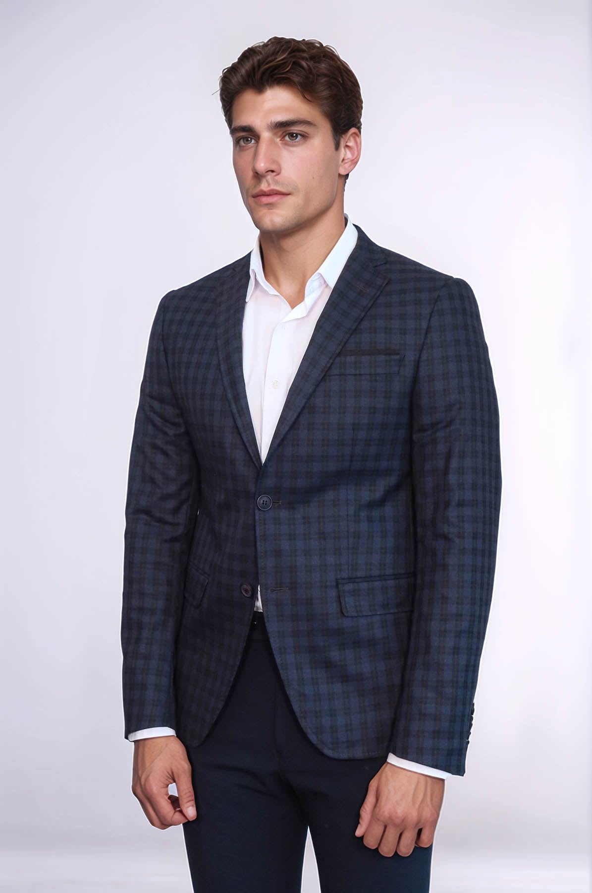 Plaid Navy Blue Jacket with Handkerchief - Wessi