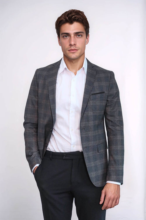 Plaid Smoked Jacket with Handkerchief - Wessi
