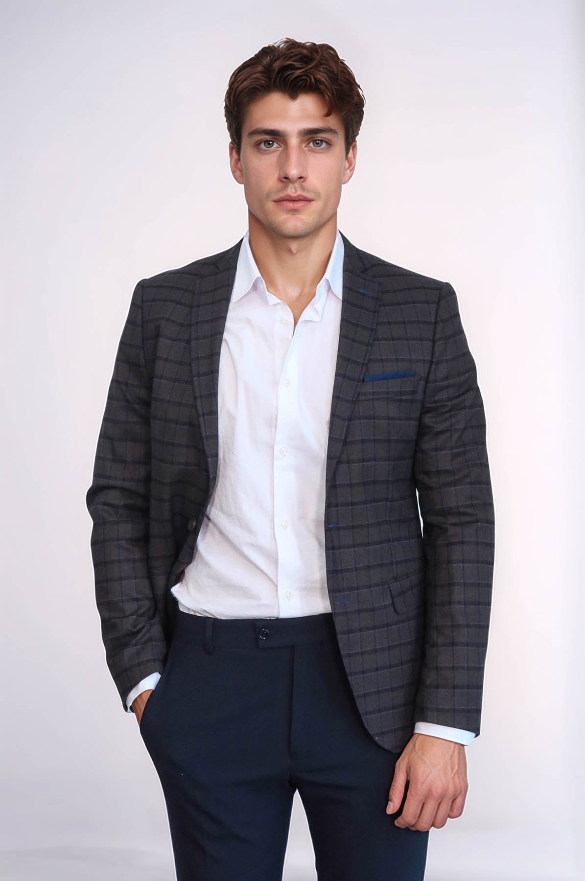 Plaid Brown Jacket with Handkerchief - Wessi