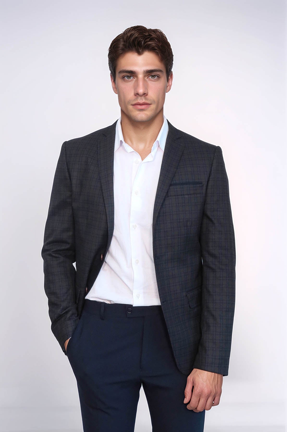 Plaid Brown Jacket with Handkerchief - Wessi
