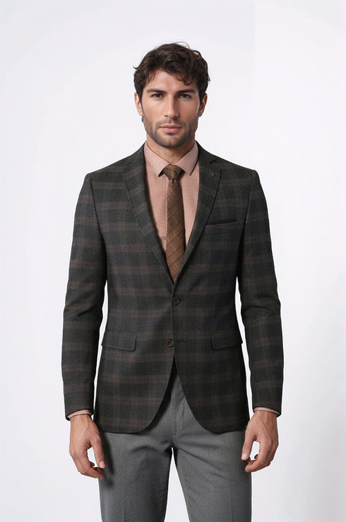 Slimfit Plaid Wool Blazer - Wessi