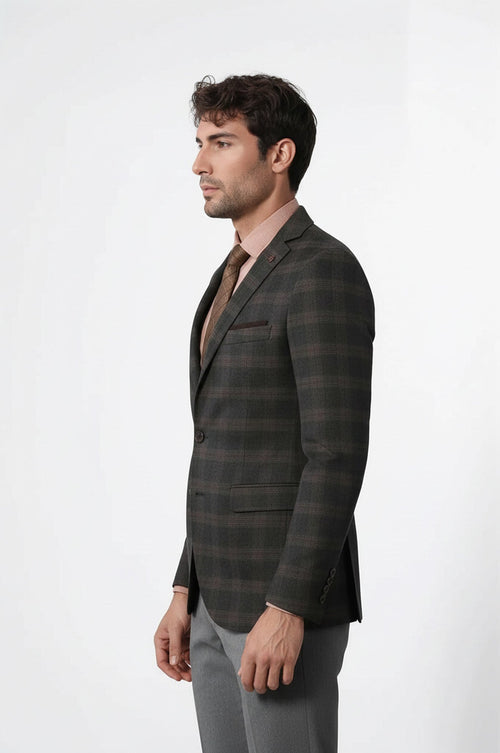 Slimfit Plaid Wool Blazer - Wessi