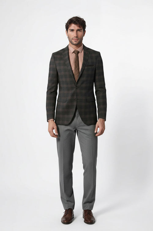 Slimfit Plaid Wool Blazer - Wessi