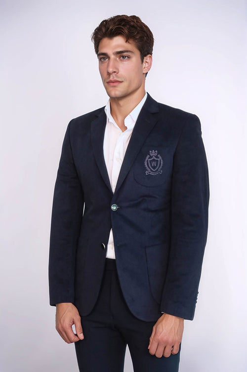 Bag Pocket Rigging Velvet Navy Blue Jacket-Wessi