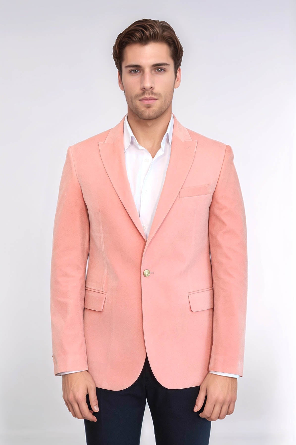 Wide Lapel Velvet Pink Men Blazer - Wessi