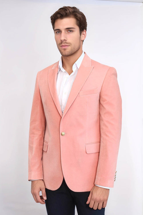 Wide Lapel Velvet Pink Men Blazer - Wessi