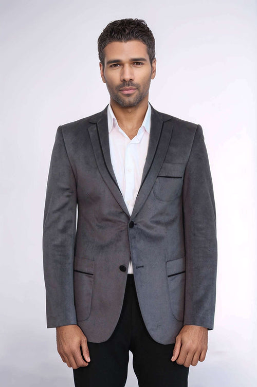 2 Button Bag Pocket Velvet Grey Jacket-Wessi