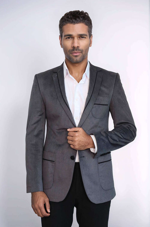 2 Button Bag Pocket Velvet Grey Jacket-Wessi