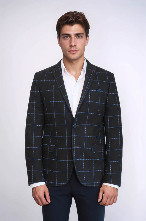 2 Button Plaid Wool Brown Jacket-Wessi