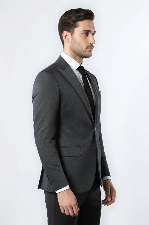 Single Button Double Vent Pointed Collar Navy Blue Blazer - Wessi