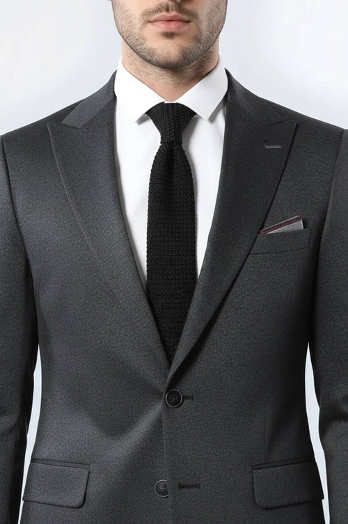 Single Button Double Vent Pointed Collar Navy Blue Blazer - Wessi