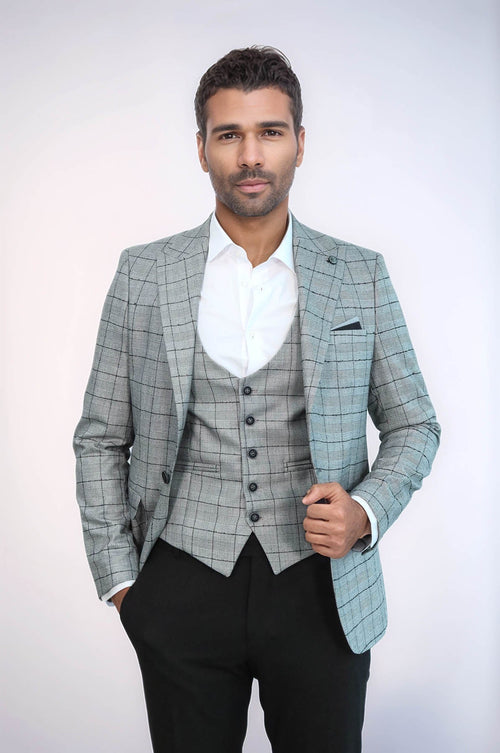 Plaid Black Blazer with Grey Vest - Wessi