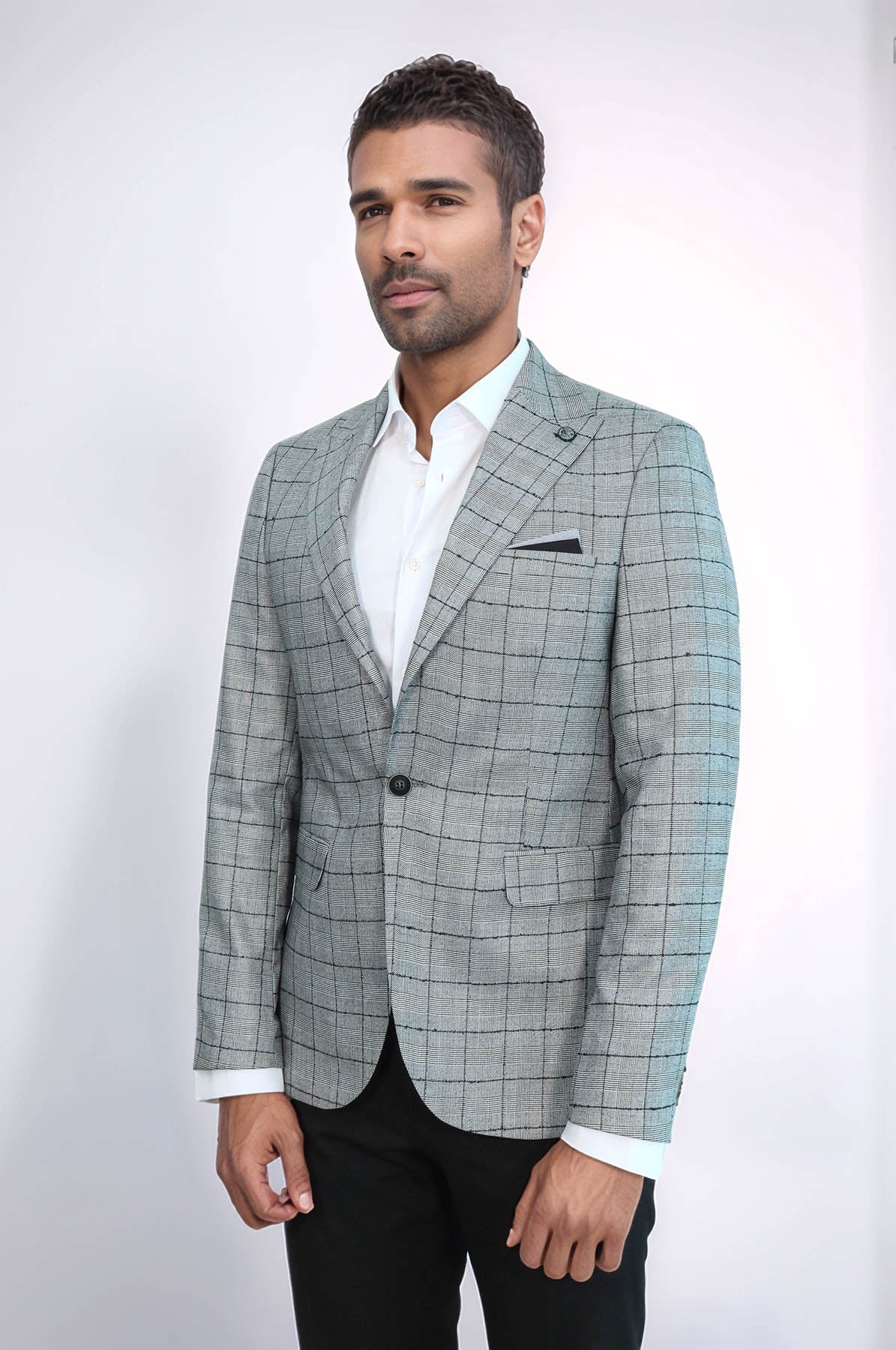 Plaid Black Blazer with Grey Vest - Wessi