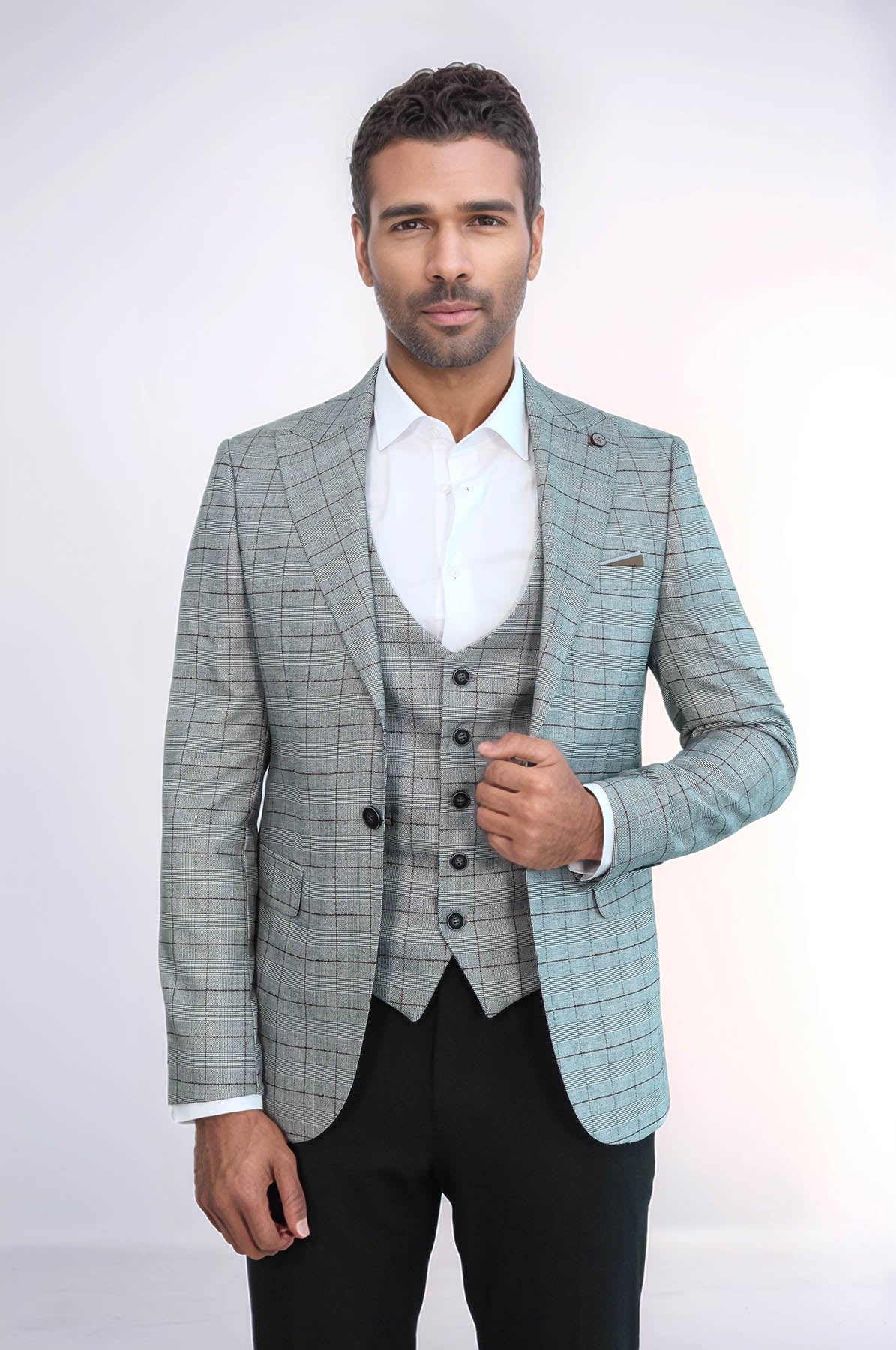 Set of Plaid Blazer and Vest - Wessi