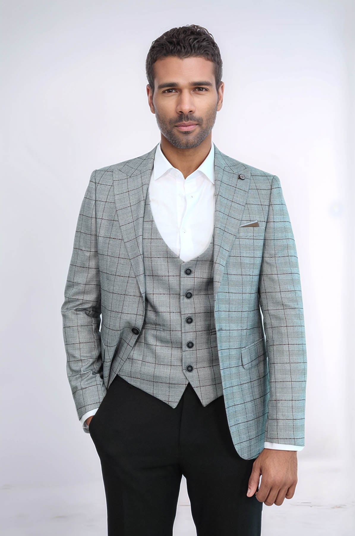 Set of Plaid Blazer and Vest - Wessi