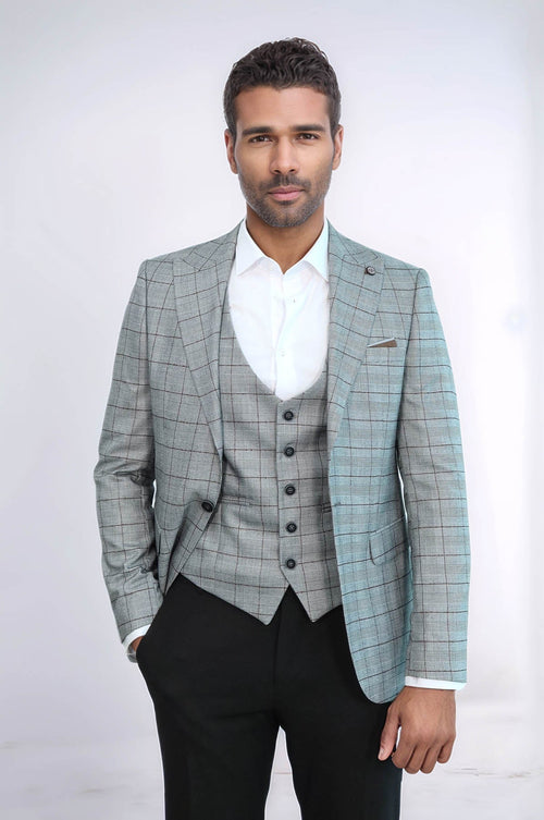 Set of Plaid Blazer and Vest - Wessi
