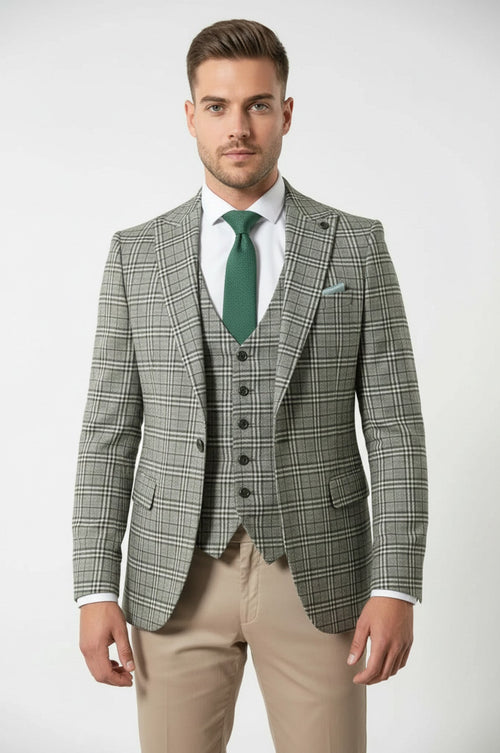 Set of Plaid Blazer and Vest - Wessi