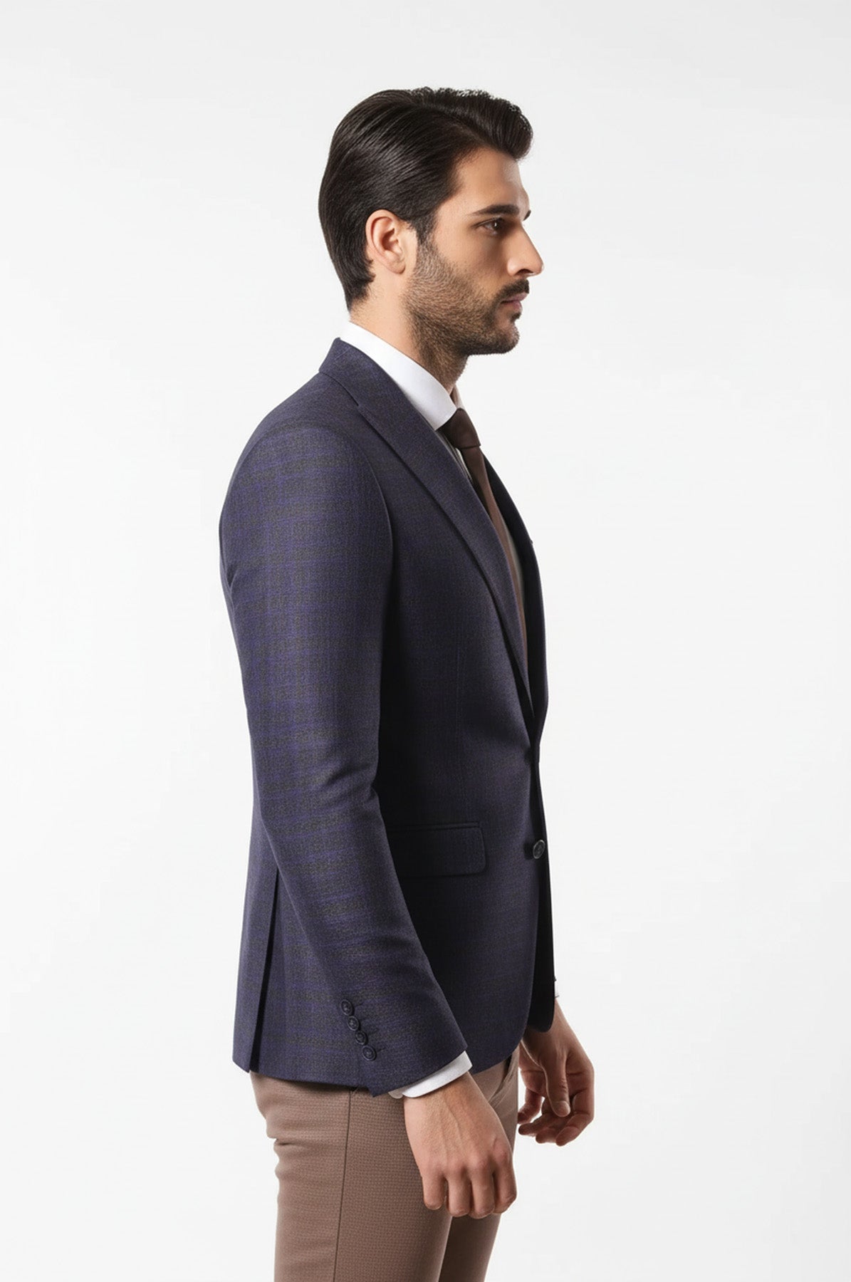 Double Breasted Plaid Burgundy Blazer - Wessi