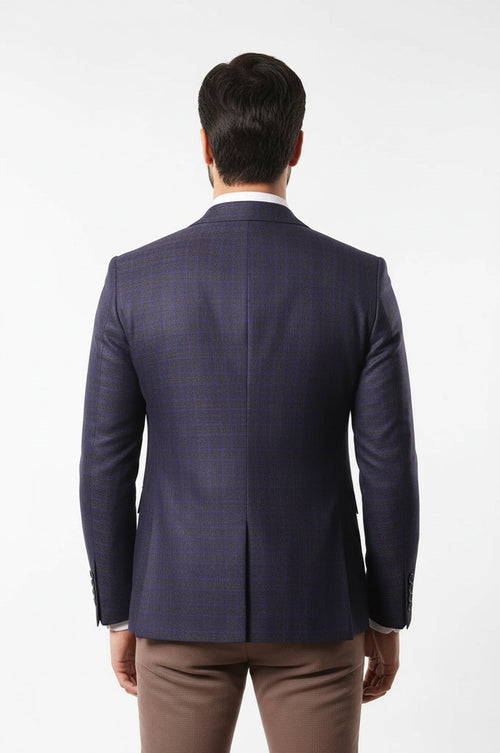 Double Breasted Plaid Burgundy Blazer - Wessi