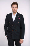 Double Breasted Slim Fit Black Blazer - Wessi