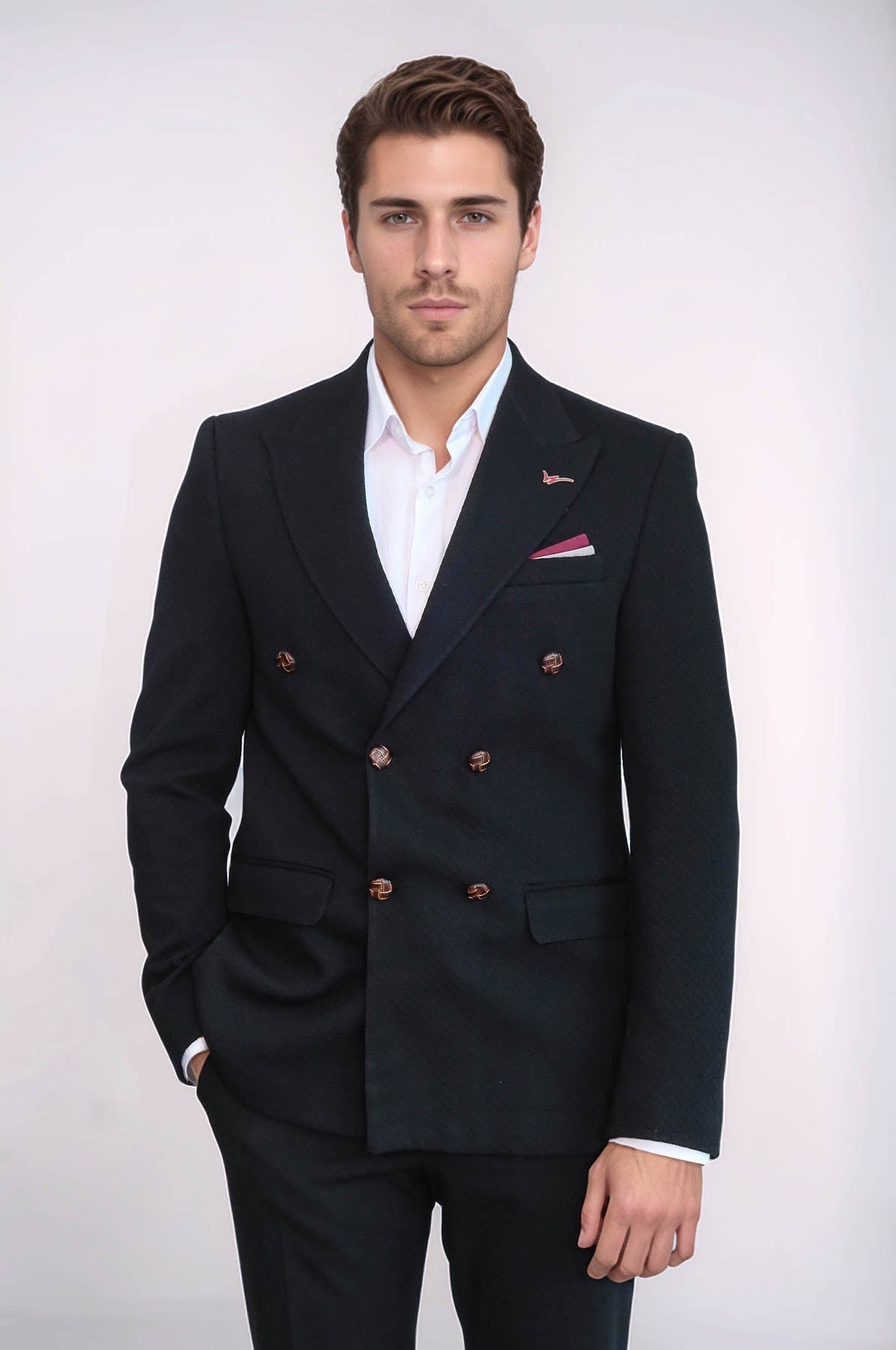 Double Breasted Slim Fit Black Blazer - Wessi