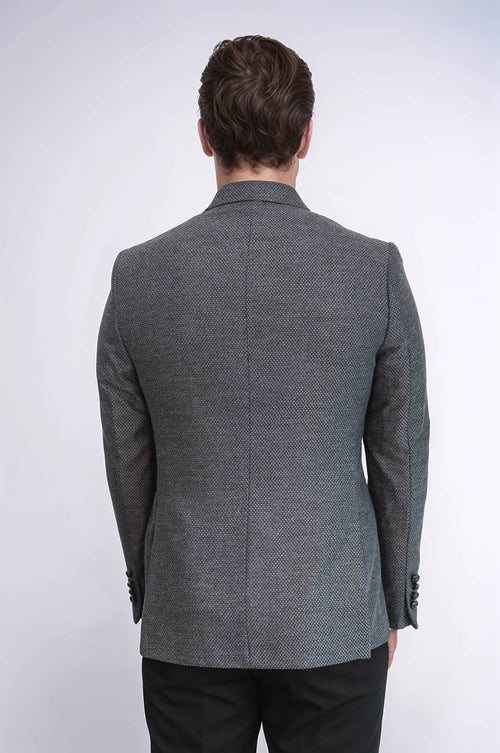 Double Breasted Slim Fit Grey Blazer - Wessi