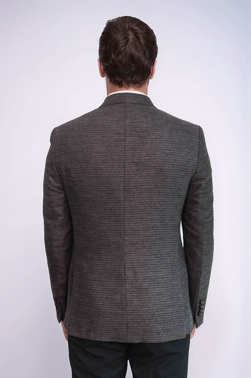 Double Breasted Slim Fit Brown Blazer - Wessi
