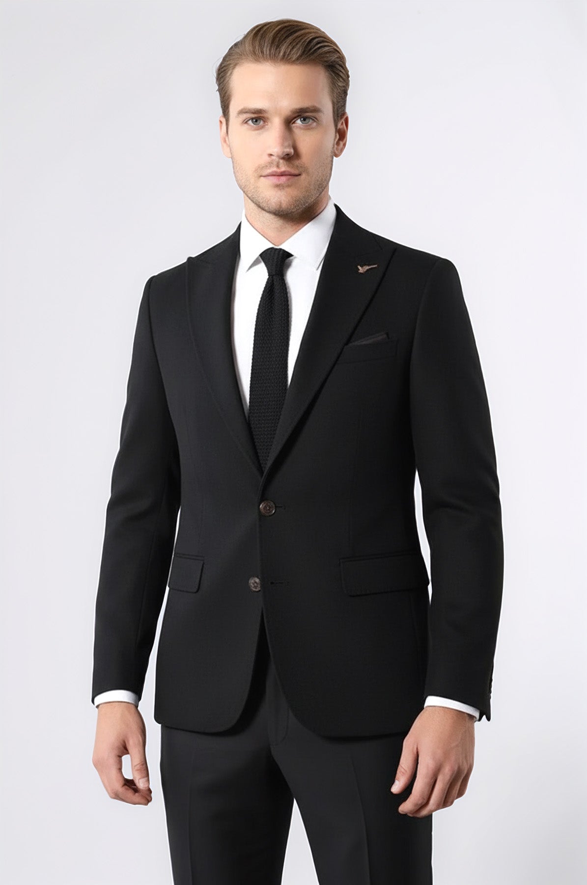 Single Button Pointed Collar Black Blazer - Wessi