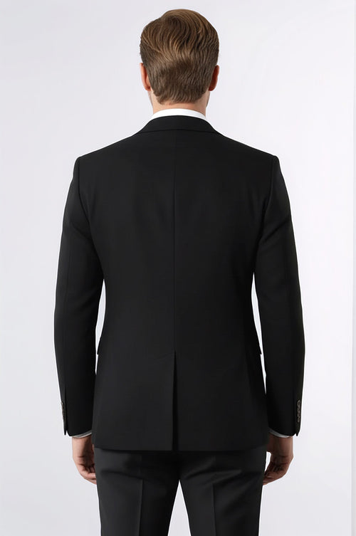 Single Button Pointed Collar Black Blazer - Wessi