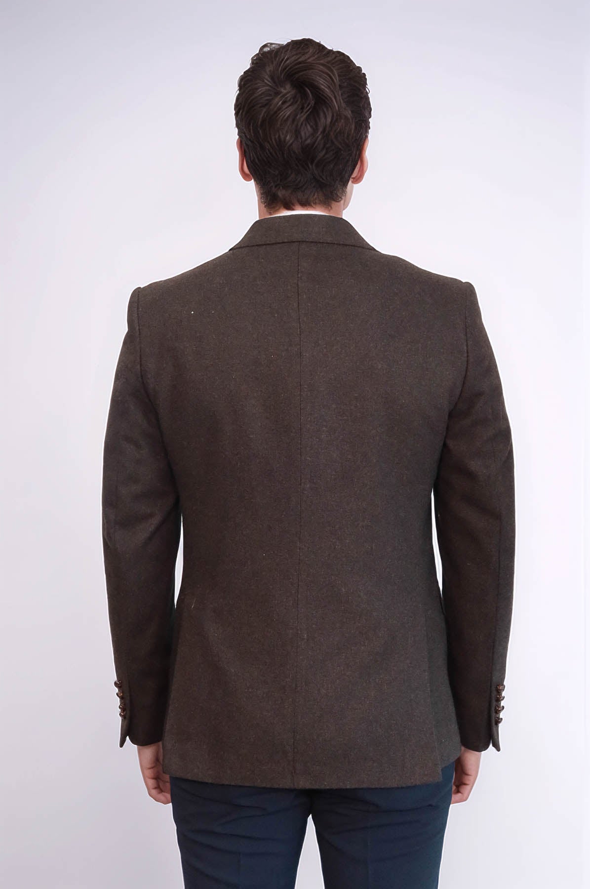 Single Button Pointed Wide Collar Brown Blazer - Wessi