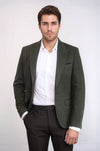 Peak Lapel Dark Green Wool Jacket - Wessi