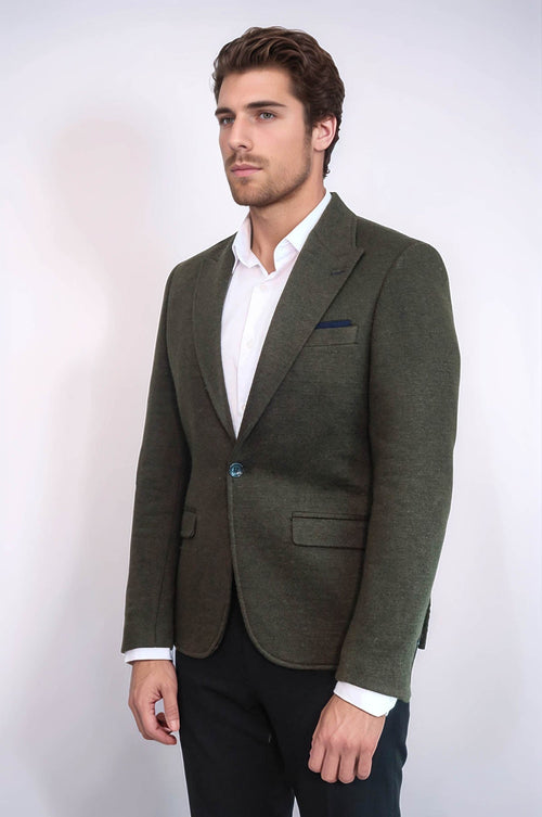 Peak Lapel Dark Green Wool Jacket - Wessi