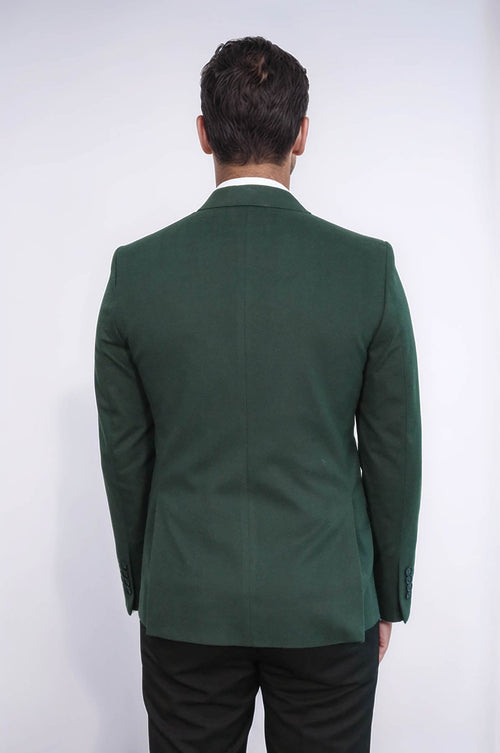 Peak Lapel Single Button Plain Green Men Blazer - Wessi